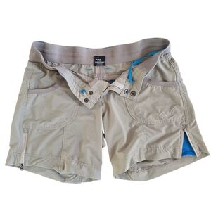 Kuhl 6" Hiking Climbing Side Zip Vent Shorts Sz 4  Tan And Blue Accents